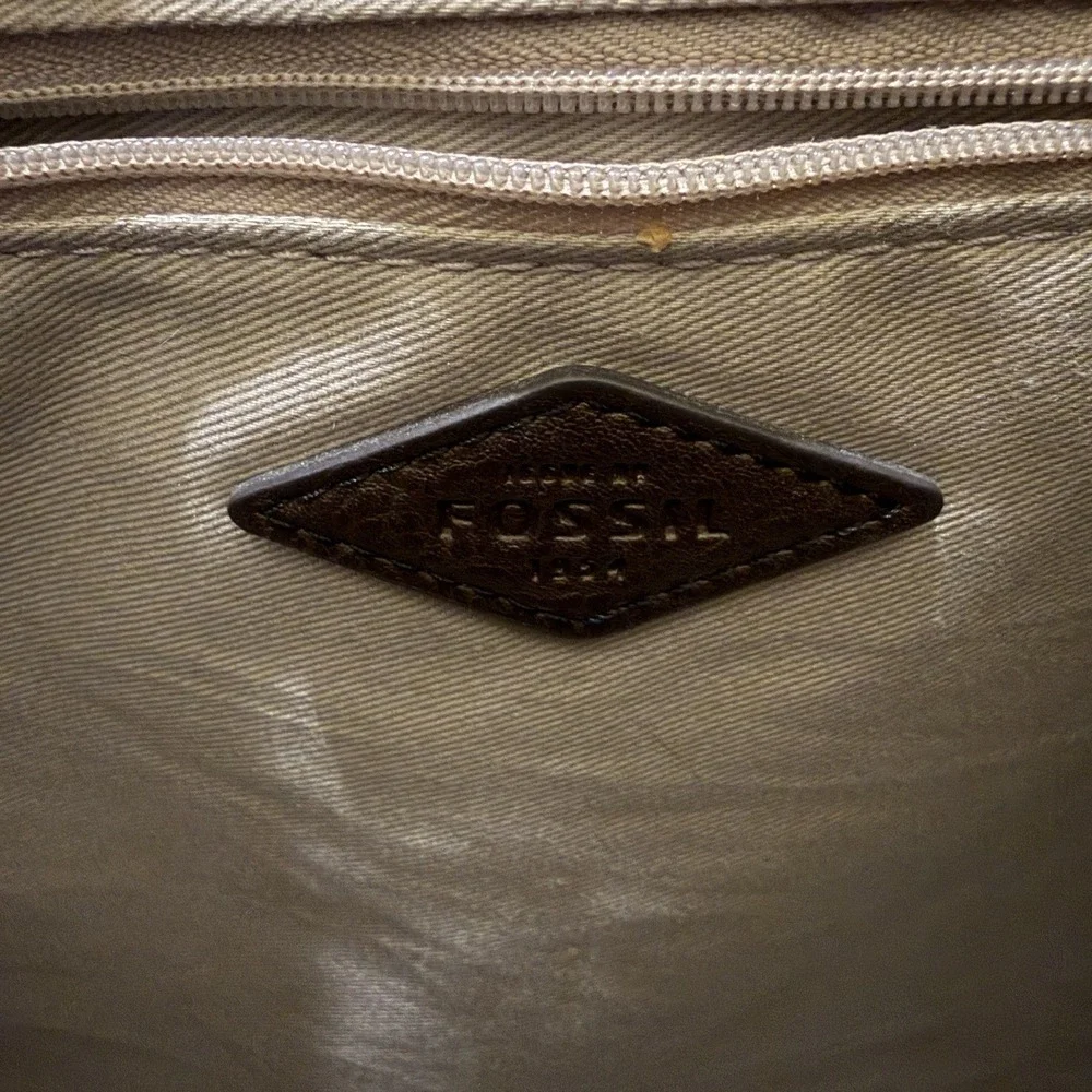 Fossil Sydney Large Tote Bag Gray Black Brown Plaid Windowpane PVC 17x12x4 - Picture 10 of 12